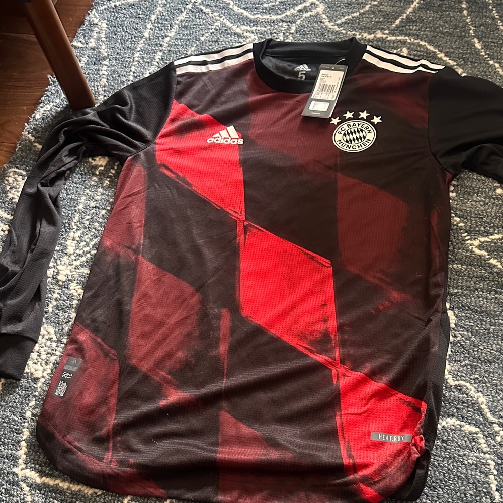 Adidas Black and Red Geometric Long Sleeve Jersey